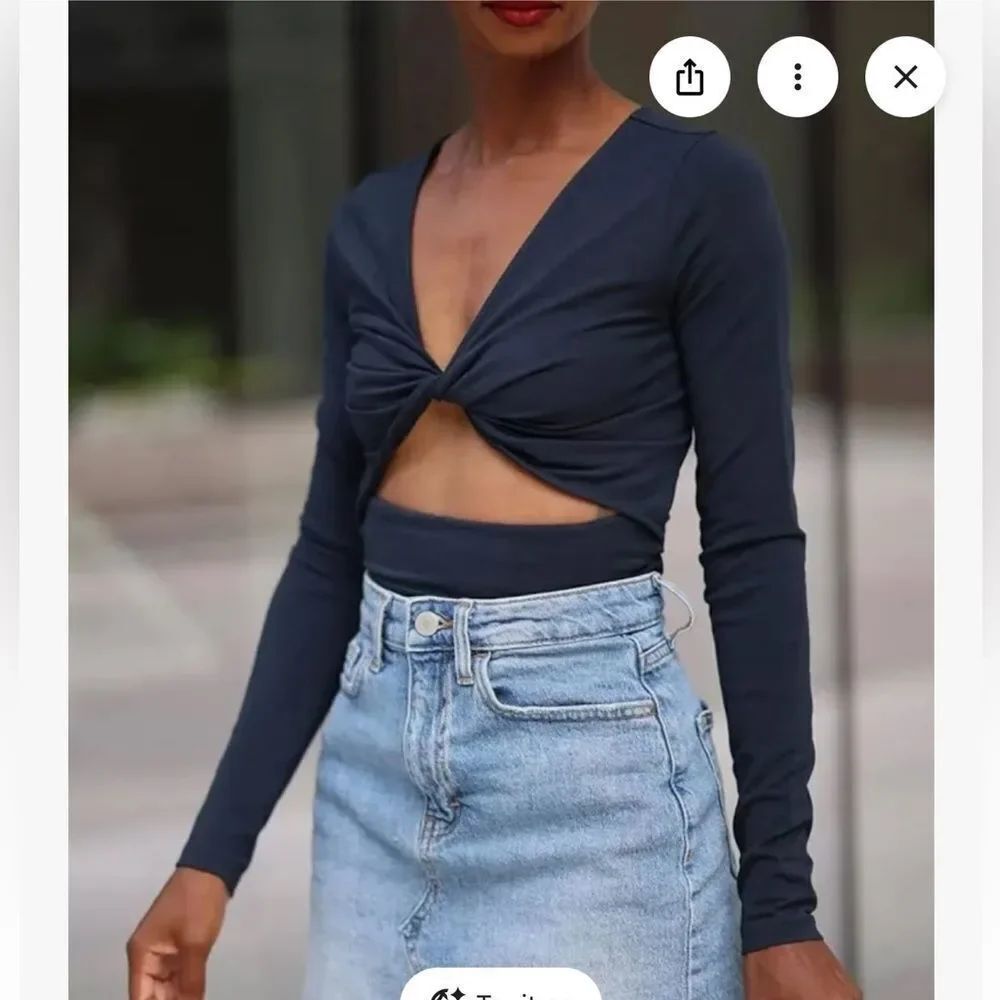 The Drop The Drop Women's Sky Captain Front Twist Knit Top by @signedblake